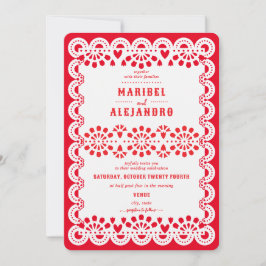 Invitación Boda rojo floral Papel Picado de México