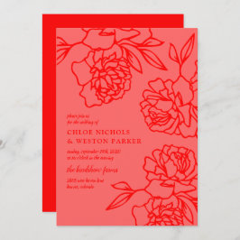 Invitación Boda Rojo Moderno de Peonies Pencillados