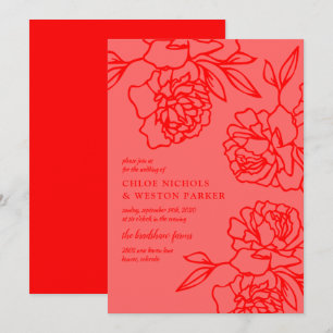 Invitación Boda Rojo Moderno de Peonies Pencillados