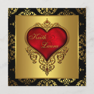 Invitación Boda rojo negro y oro