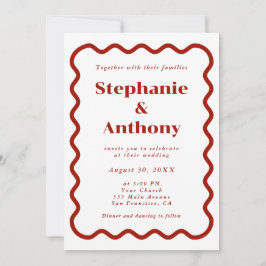 Invitación Boda rojo oscuro del borde ondulado del retro de l
