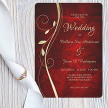 Boda Rojo Profundo de Swirl Leaf Gold