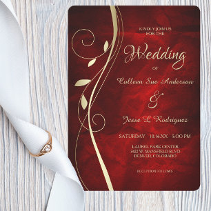Invitación Boda Rojo Profundo de Swirl Leaf Gold