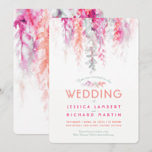 Invitación Boda rojo rosa de color de colmena de coral verde 