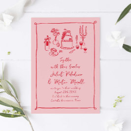 Invitación Boda rojo-rosado de la comida de perro y bebida a