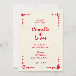 Invitación Boda Rojo Whimsical Retro Escrito A Mano