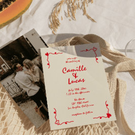 Invitación Boda Rojo Whimsical Retro Escrito A Mano