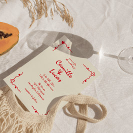 Invitación Boda Rojo Whimsical Retro Escrito A Mano