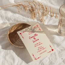 Boda Rojo Whimsical Retro Escrito A Mano
