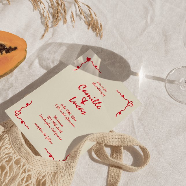 Invitación Boda Rojo Whimsical Retro Escrito A Mano (Subido por el creador)