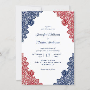 Invitación Boda Rojo y Azul de la Armada Rustica Personalizad