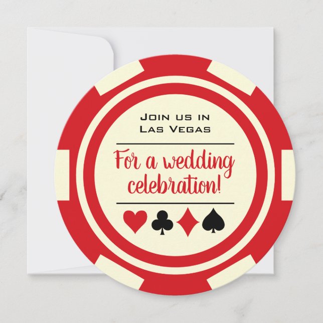 Invitación Boda rojo y blanco del Chip de Las Vegas Poker (Anverso)