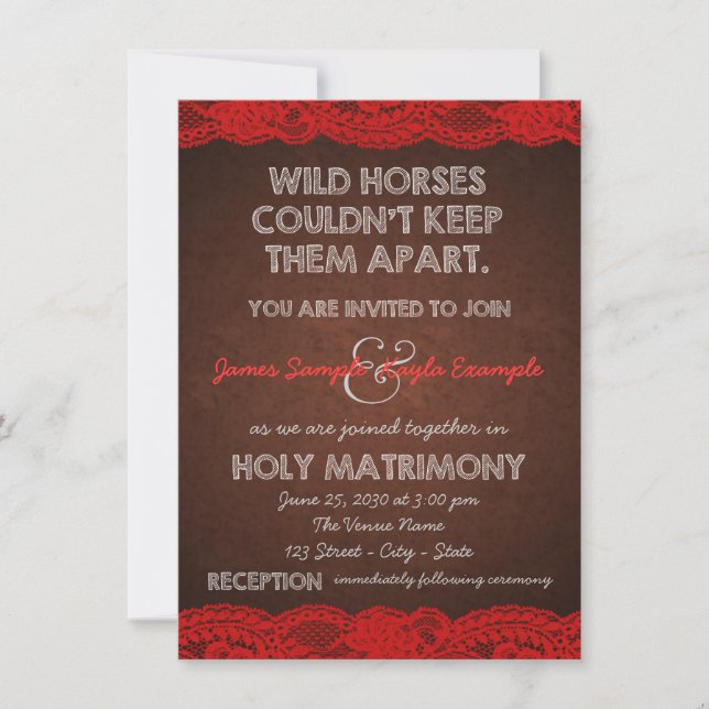 Invitación Boda rojo y marrón (Anverso)