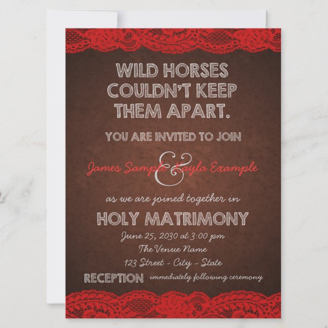 Invitación Boda rojo y marrón (Anverso)