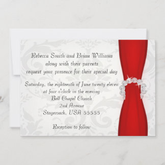 Invitación Boda rojo y plateado de diamante negro