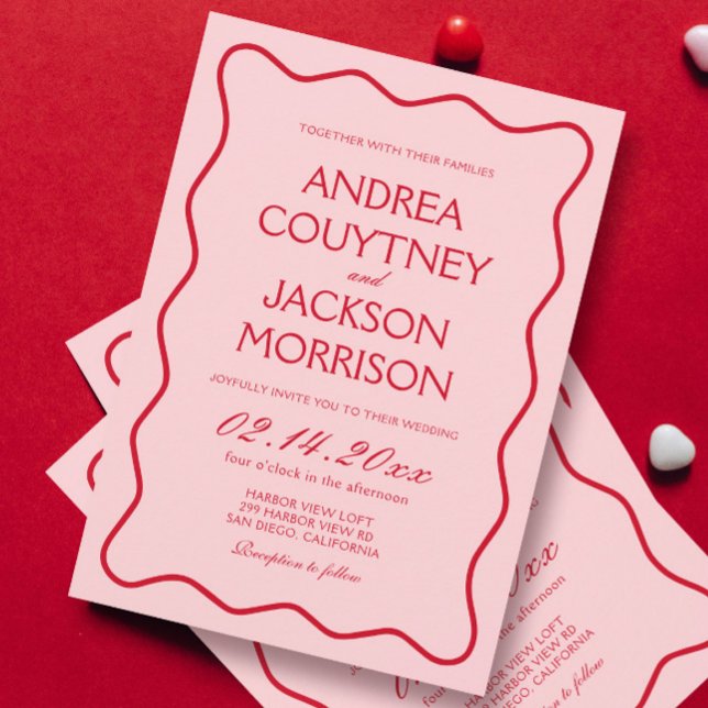Invitación Boda rojo y rosa de San Valentín agitado (Subido por el creador)