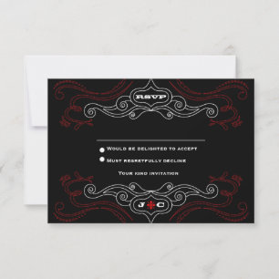 Invitación Boda Roll 'n' de Rock Rojo y Negro RSVP
