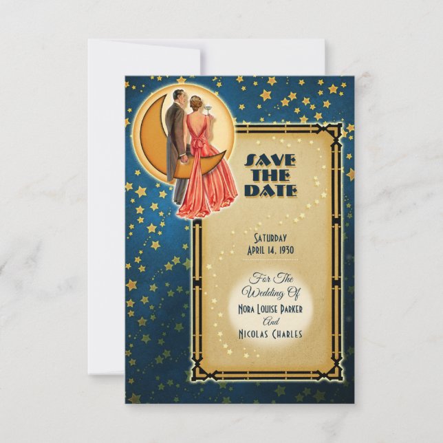 Invitación Boda Romance a la Luz de la Luna Guardar la Fecha  (Anverso)