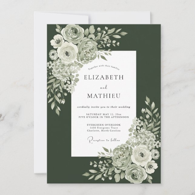 Invitación Boda Romance Botánico Esmeralda (Anverso)