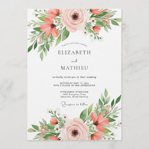 Invitación Boda Romance Coral Floral Pincelada