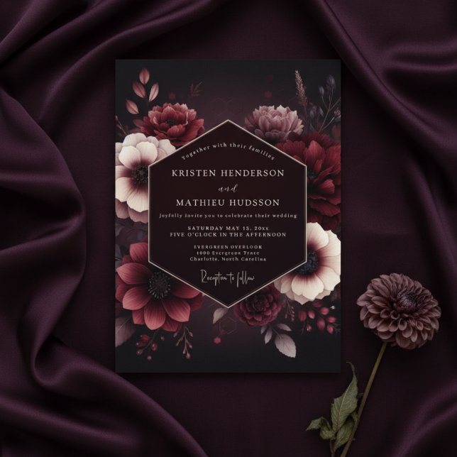 Invitación Boda Romance de Flor de Terciopelo Borgoña (Subido por el creador)