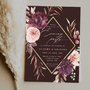 Invitación Boda Romance de Otoño Fiesta de la noche de Borgoñ