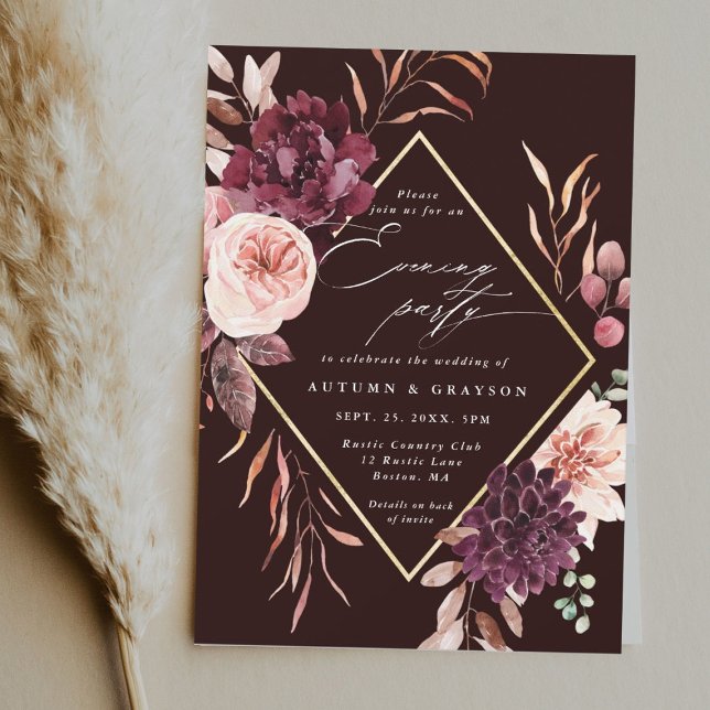 Invitación Boda Romance de Otoño Fiesta de la noche de Borgoñ (Subido por el creador)