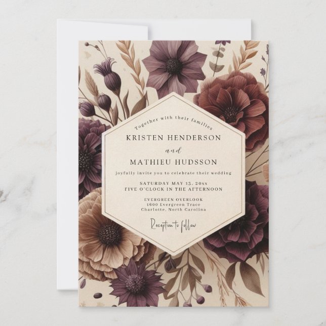 Invitación Boda Romance de Otoño Flor de Ciruela (Anverso)