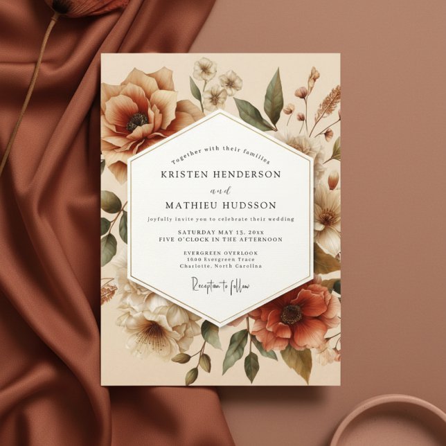 Invitación Boda Romance de Otoño Flor de Terracota (Subido por el creador)