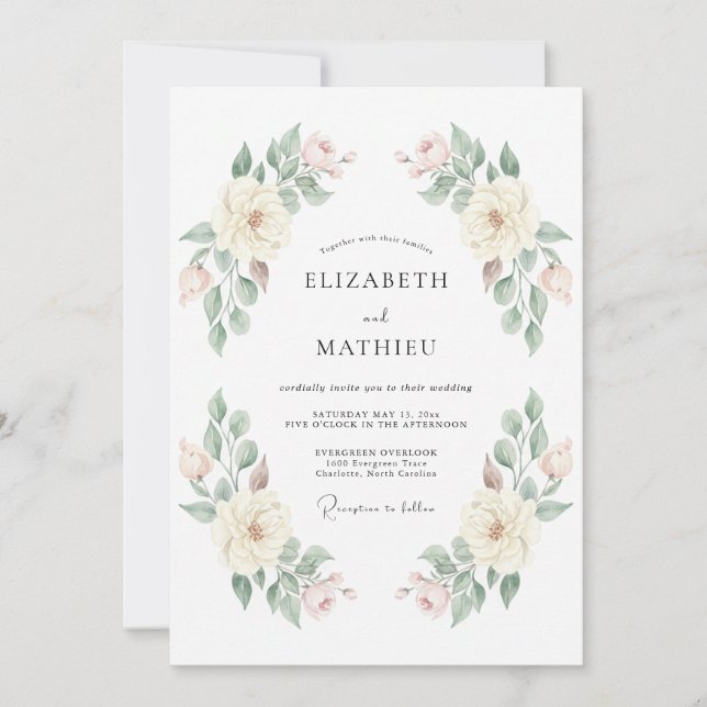Invitación Boda Romance Flor Crema Suave (Anverso)