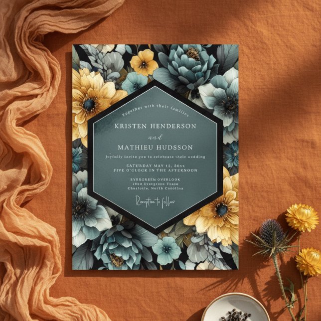 Invitación Boda Romance Flor de Amarillo Verde (Subido por el creador)