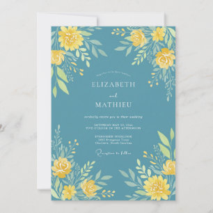 Invitación Boda Romance Flor de Amarillo Verde Acuario