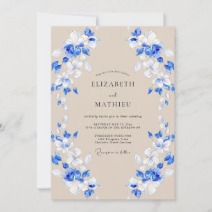 Invitación Boda Romance Flor de Azul Cobalto