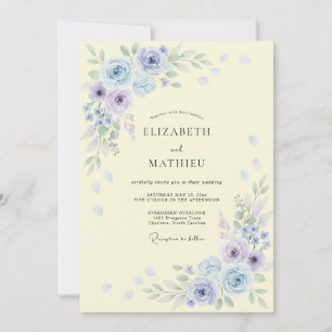 Invitación Boda Romance Flor de Azul Periwinkle