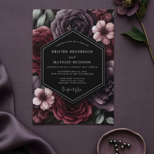 Invitación Boda Romance Flor de Ciruela Oscura