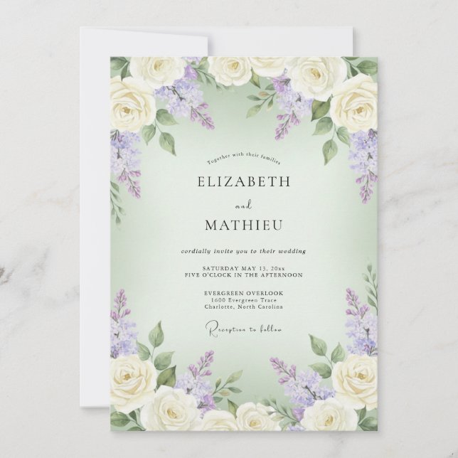 Invitación Boda Romance Flor de Crema de Lavanda (Anverso)