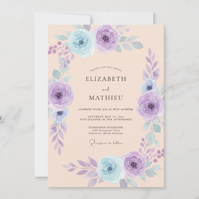 Invitación Boda Romance Flor de Lavanda Azul (Anverso)