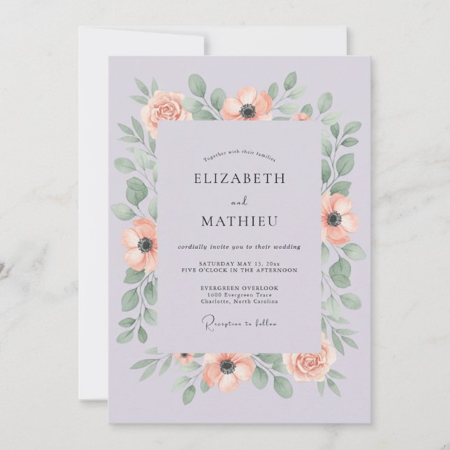 Invitación Boda Romance Flor de Lavanda Suave (Anverso)