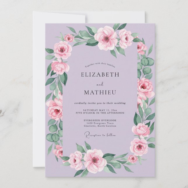 Invitación Boda Romance Flor de Lavanda Suave (Anverso)