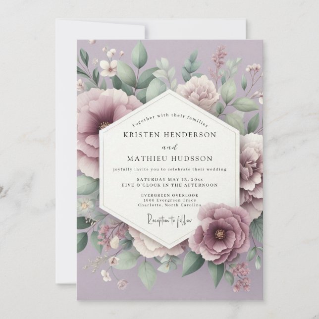 Invitación Boda Romance Flor de Malva (Anverso)