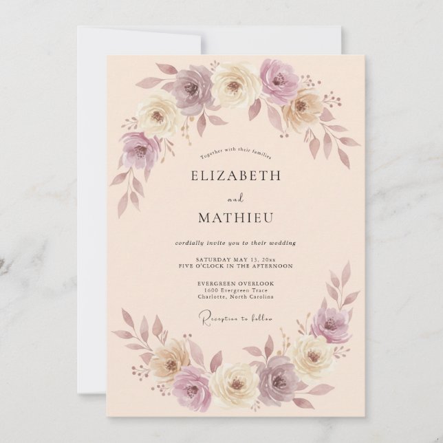 Invitación Boda Romance Flor de Malva Suave (Anverso)