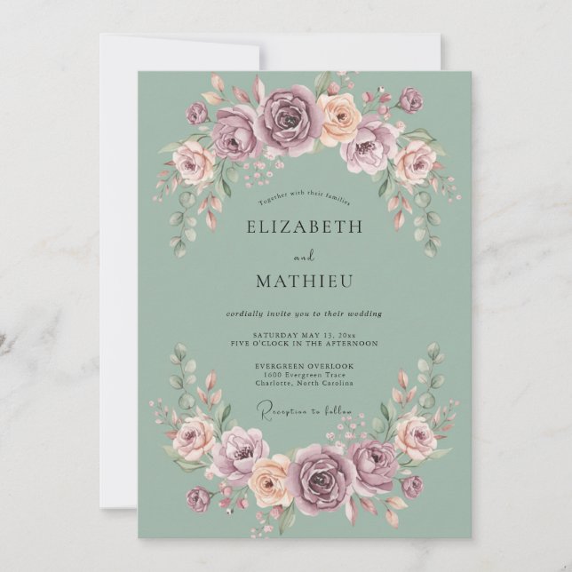Invitación Boda Romance Flor de Mauve Sage (Anverso)