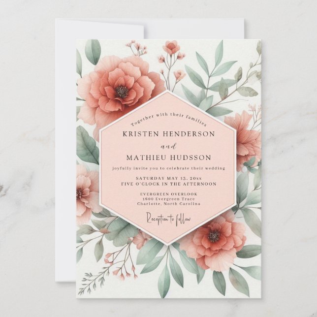 Invitación Boda Romance Flor de Melocotón (Anverso)