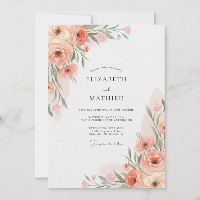 Invitación Boda Romance Flor de Melocotón (Anverso)