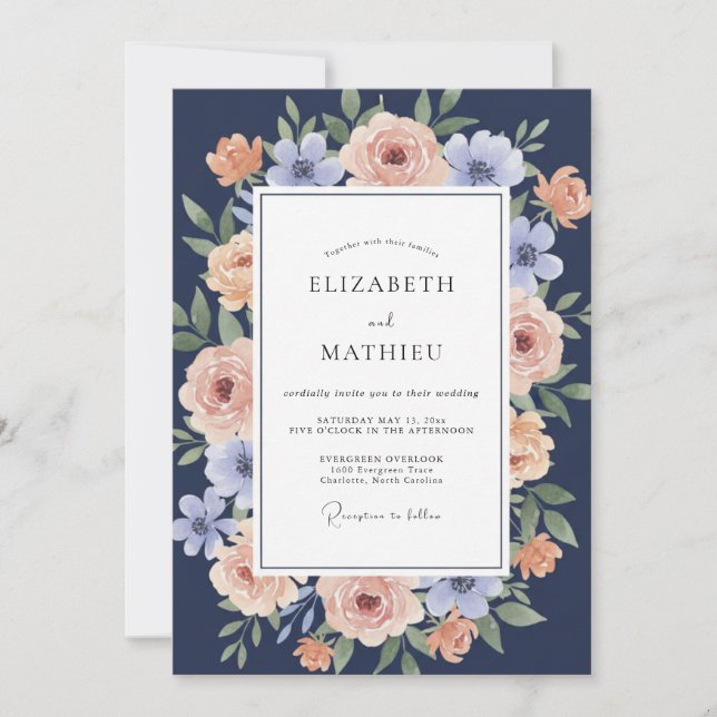 Invitación Boda Romance Flor de Melocotón Armada (Anverso)