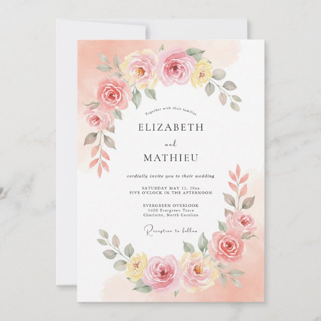 Invitación Boda Romance Flor de Melocotón Rubor (Anverso)
