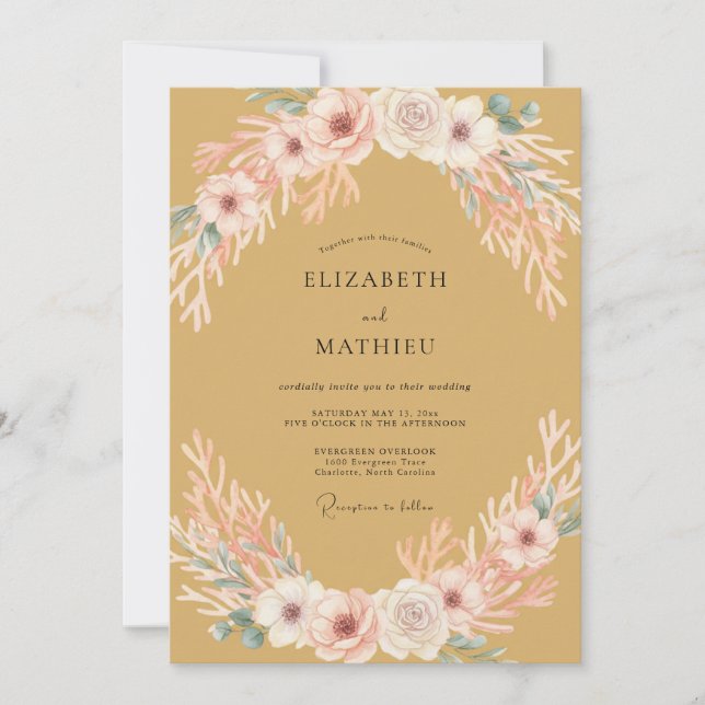 Invitación Boda Romance Flor de Mostaza Amarillo (Anverso)
