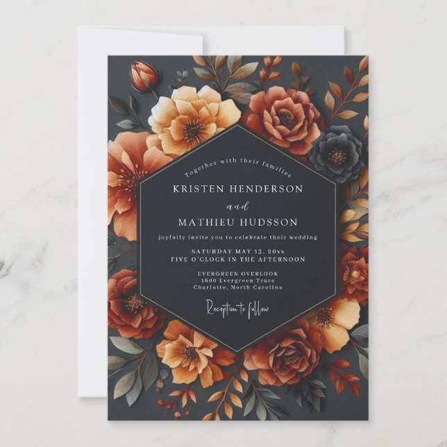 Invitación Boda Romance Flor de Naranja Oxidada (Anverso)