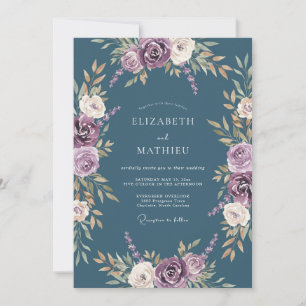 Invitación Boda Romance Flor de Púrpura Pizarra
