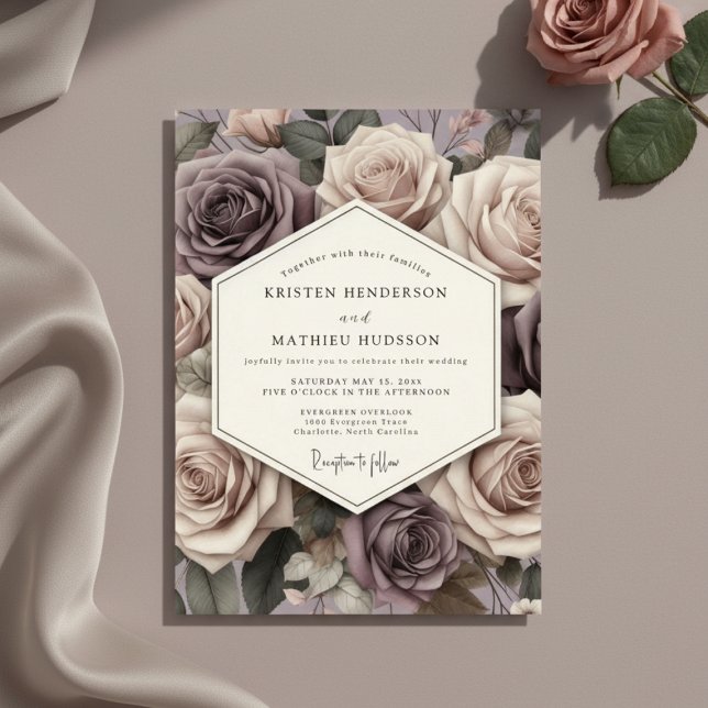Invitación Boda Romance Flor de Rosa Malva (Subido por el creador)